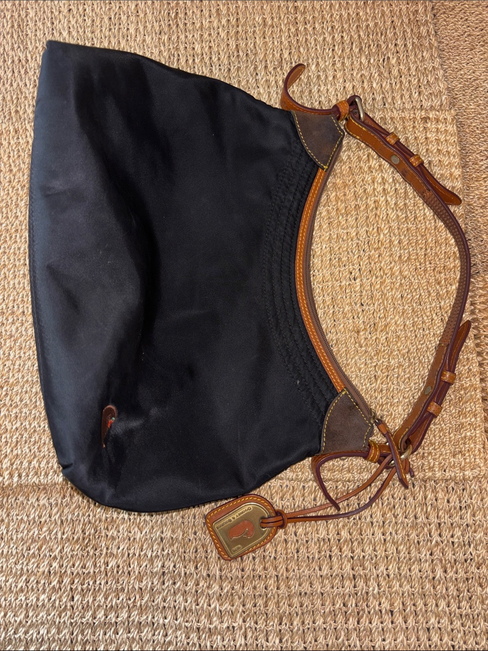 Y2K Dooney & Bourke Black Nylon Shoulder Bag w Tan Leather Trim and Brown Suede - Picture 4 of 11
